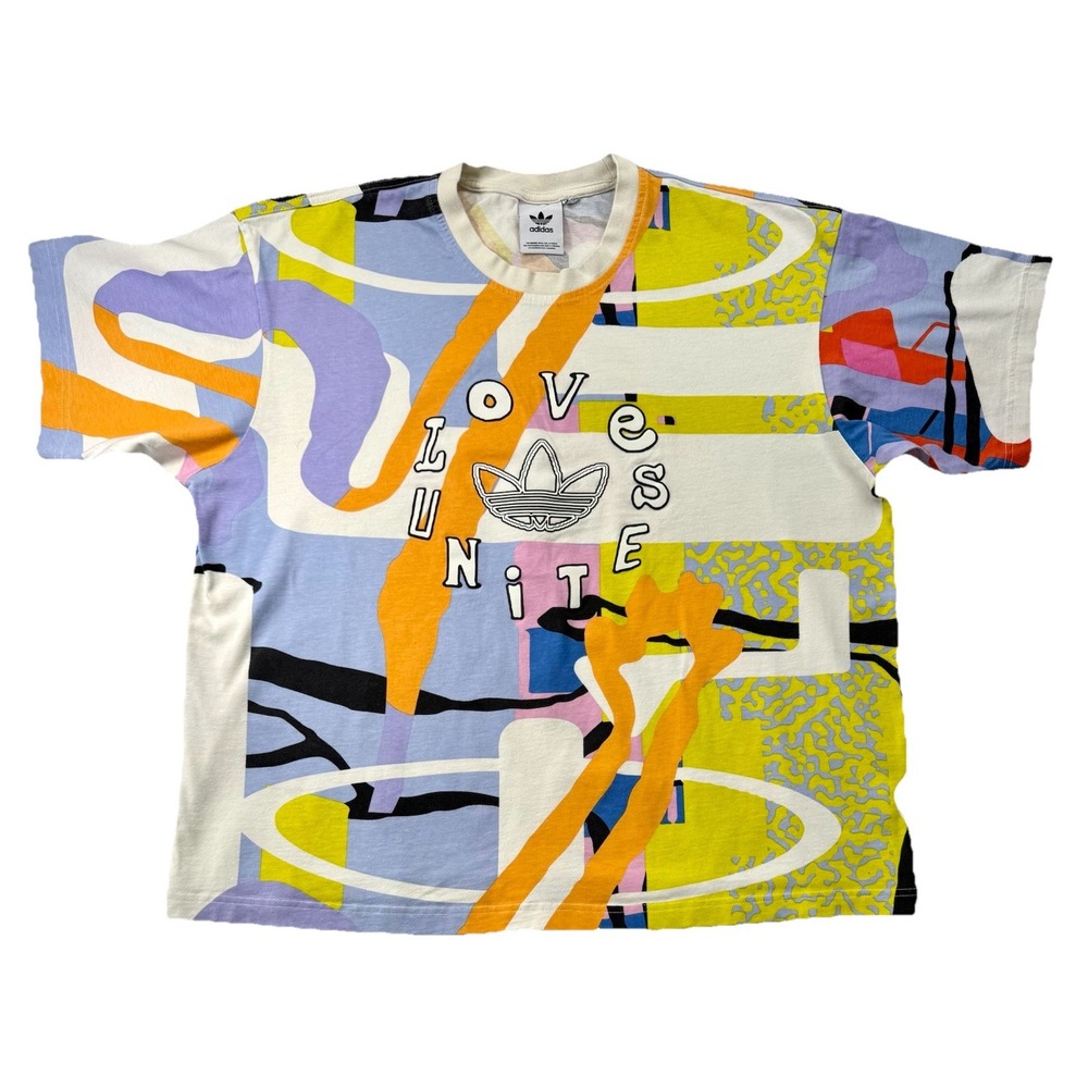 Adidas Love Unites AOP Crewneck Tee Shirt Multicolor Camo Size No Tag H43968 EUC